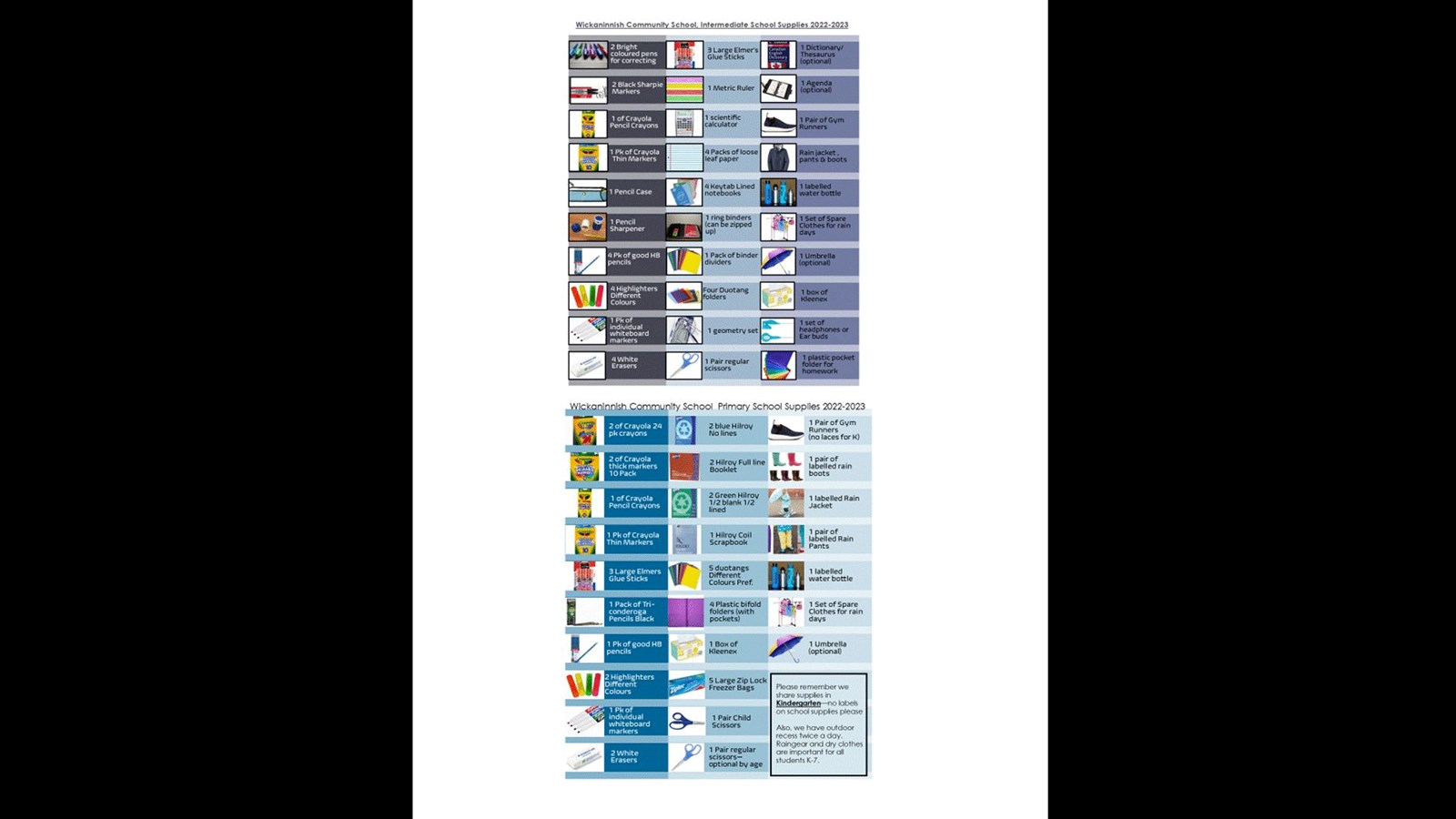 2022-2023 School Supply Lists